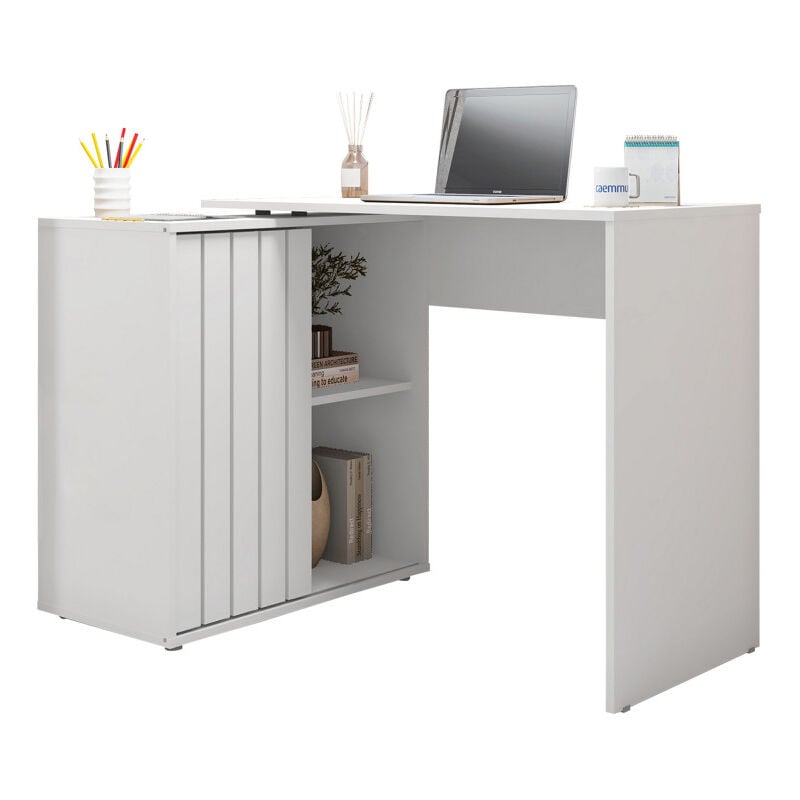 Beaux Meubles Pas Chers - Bureau d'angle Blanc Armoirette 1 Porte 3 Niches l 139.9 h 75 p 45.1 cm