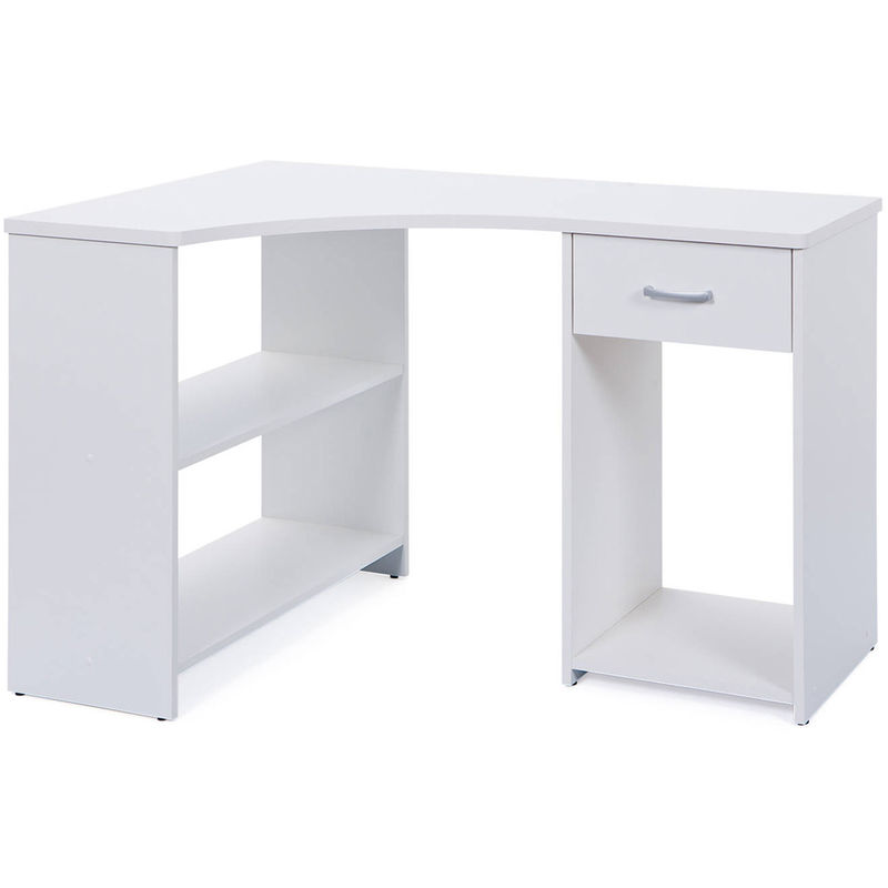 Bureau D Angle Blanc Avec 1 Tiroir Et 3 Compartiments De Rangement Dim L 118 X P 79 X H 75 Cm Pegane 13lin 13300220