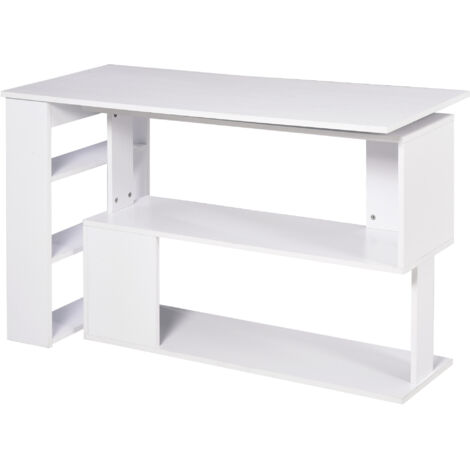 Bureau d'angle blanc avec 5 étagères, 120 x 100 x 74.5 cm