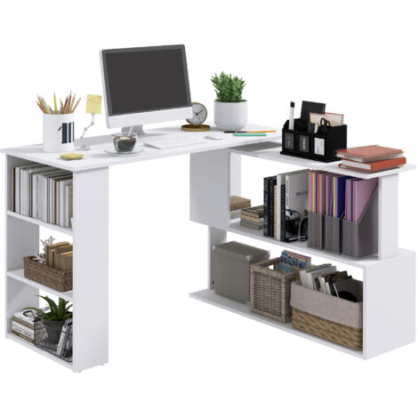 Bureau d'angle blanc avec 5 étagères, dimensions 120x100x74.5 cm
