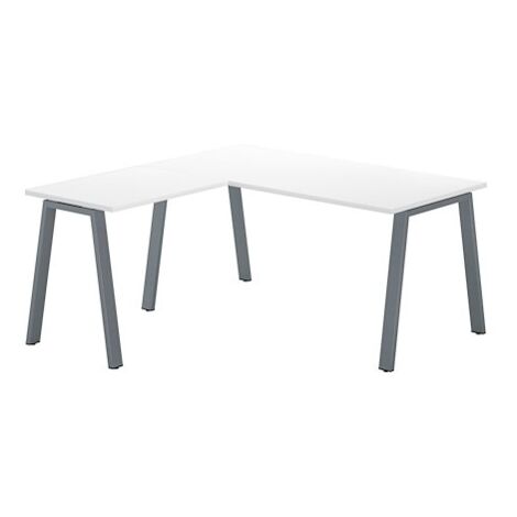 Bureau d'angle blanc avec retour simple L 160 x P 160 piètement métal aluminium - Arch - Maxiburo