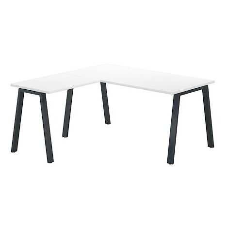 Bureau d'angle blanc avec retour simple L 160 x P 160 piètement métal anthracite - Arch - Maxiburo