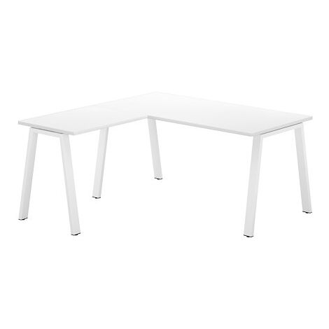 Bureau d'angle blanc avec retour simple L 160 x P 160 piètement métal blanc - Arch - Maxiburo