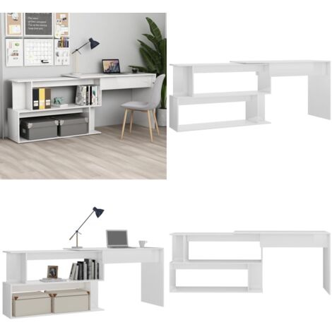 Bureau d'angle Blanc brillant 200x50x76 cm Bois d’ingénierie - Bureau D'angle - Bureau Blanc - Bureau Moderne - Bureau Compact - Meuble De Bureau - Home & Living