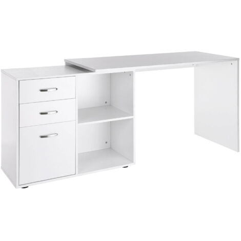 Bureau d'angle bureau droit modulable table de salle à manger 2 en 1 bureau informatique tiroirs x 3 + 2 niches MDF blanc