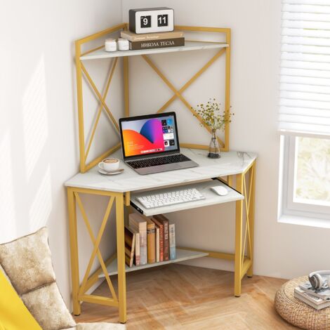 Bureau d'Angle, Bureau Informatique Peu Encombrant avec Clapier - Blanc CW9319 Maison Chic