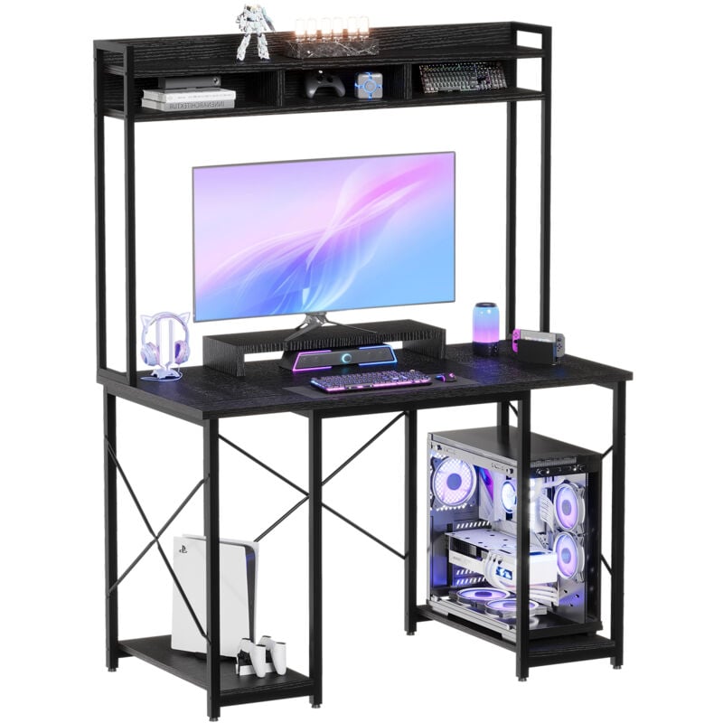 Devoko - Bureau d'angle Support de table noir jouable + plaque de table en relief noir 120cm basse sans bande lumineuse