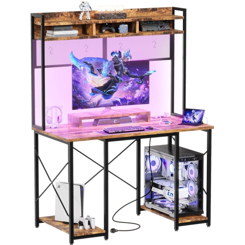 Devoko - Bureau d'angle Cadre de table noir jouable + plaque de table à grain de feu 120cm bande lumineuse haute