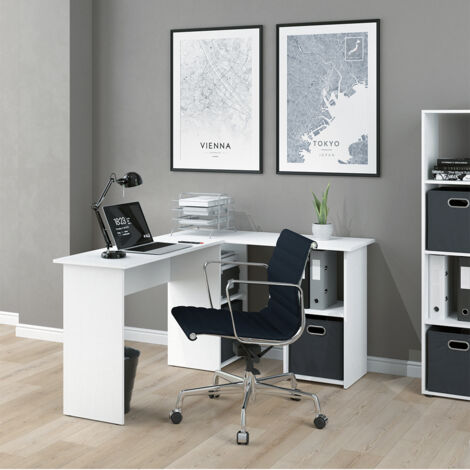 Vicco – Bureau d'angle Carlo blanc 136 x 112 cm – Panneau de particules 16 mm – Revêtement mélamine – Ergonomie optimisée pour télétravail