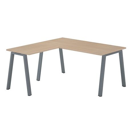 Bureau d'angle chêne clair avec retour simple L 160 x P 160 piètement métal aluminium - Arch - Maxiburo