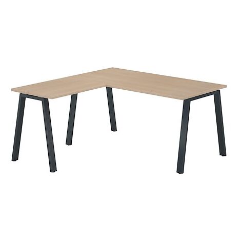 Bureau d'angle chêne clair avec retour simple L 160 x P 160 piètement métal anthracite - Arch - Maxiburo