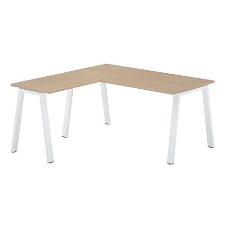 Bureau d'angle chêne clair avec retour simple L 160 x P 160 piètement métal blanc - Arch - Maxiburo