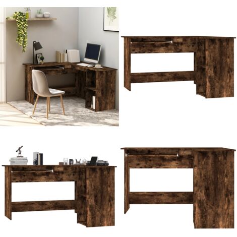 Bureau d'angle chêne fumé 120x140x75 cm bois d'ingénierie - Bureau D'angle - Bureau Moderne - Bureau Design - Bureau Informatique - Meuble De Bureau - Home & Living