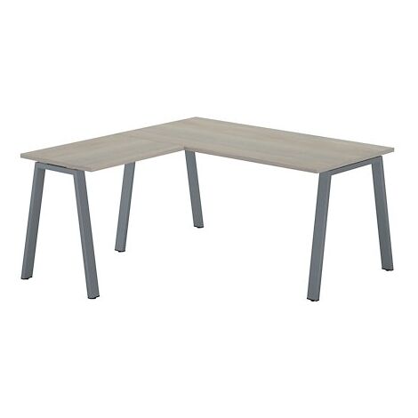 Bureau d'angle chêne gris avec retour simple L 160 x P 160 piètement métal aluminium - Arch - Maxiburo