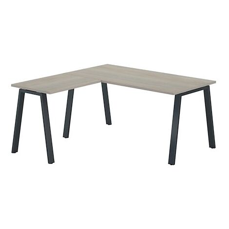 Bureau d'angle chêne gris avec retour simple L 160 x P 160 piètement métal anthracite - Arch - Maxiburo