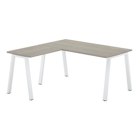Bureau d'angle chêne gris avec retour simple L 160 x P 160 piètement métal blanc - Arch - Maxiburo