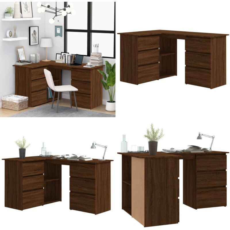 Bureau d'angle Chêne marron 145x100x76 cm Bois d'ingénierie - Bureau D'angle - Bureau En Bois - Meuble De Bureau - Bureau Design - Bureau Moderne