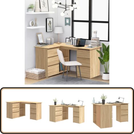 Bureau d'angle Chêne sonoma 145x100x76 cm Bois d'ingénierie - Bureau D'angle - Bureau Informatique - Meuble De Bureau - Bureau Design - Bureau Chêne Sonoma