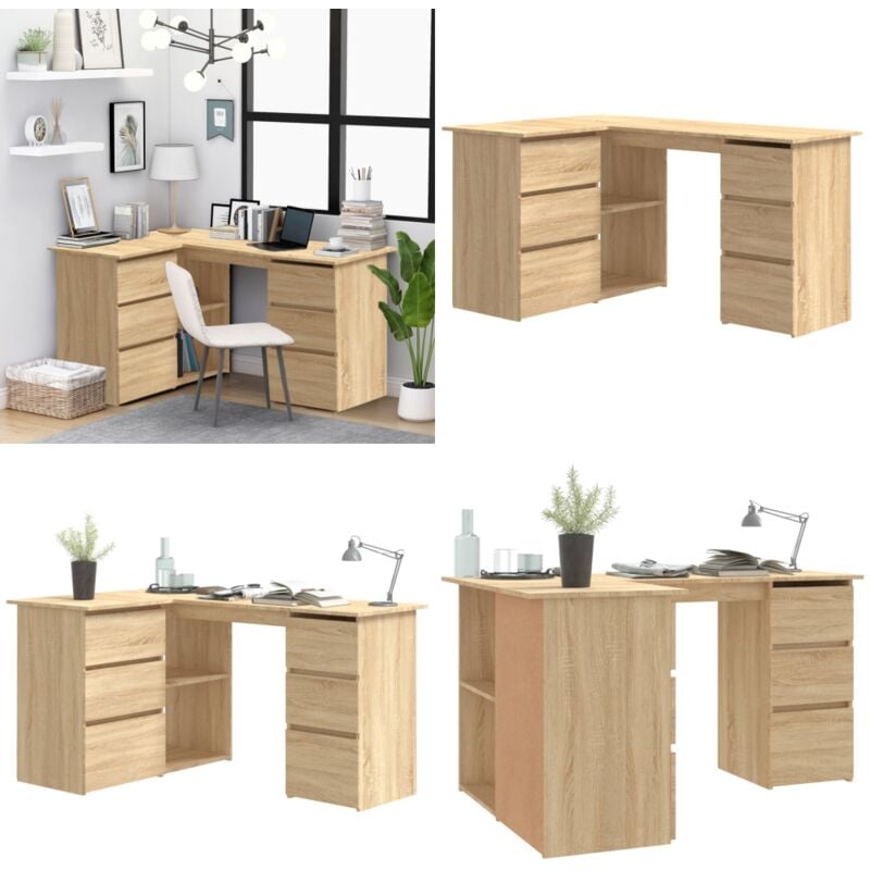 Bureau d'angle Chêne sonoma 145x100x76 cm Bois d'ingénierie - Bureau D'angle - Bureau Informatique - Meuble De Bureau - Bureau Design - Bureau Chêne