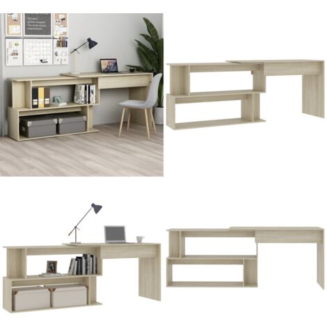 Bureau d'angle Chêne sonoma 200x50x76 cm Bois d’ingénierie - Bureau D'angle - Bureau Modulaire - Bureau Chêne Sonoma - Meuble De Bureau - Bureau Compact - Home & Living