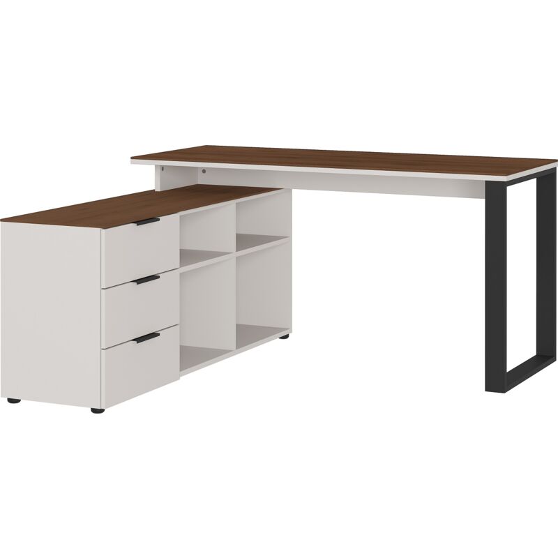 Bureau d'angle coloris Repro Cachemire / Noyer - Longueur 145 x Profondeur 74 Hauteur 146 cm -PEGANE-