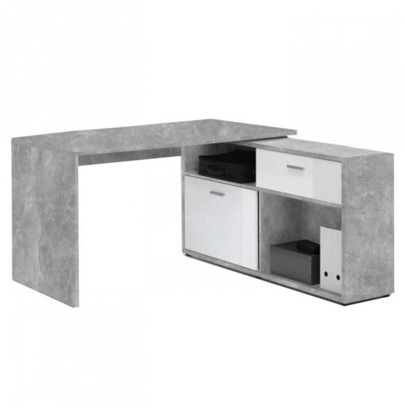 Inside75 - Bureau d'angle dino finition béton et blanc brillant