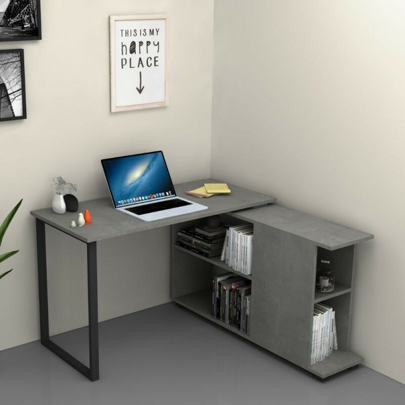Bureau d'angle en béton Oslo avec bibliothèque d'angle 120x60xh.74 cm