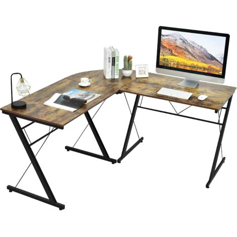 bureau d’angle en forme de l détachable table informatique réversible 150x150x76cm industriel