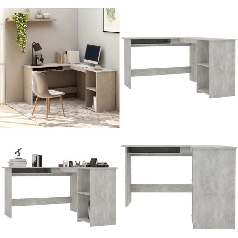 Vidaxl - Bureau d'angle en forme de l Gris Béton Bois d'ingénierie - Bureau D'angle - Bureau Moderne - Bureau Gris - Bureau Design - Meuble De Bureau