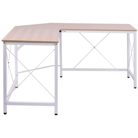 Bureau d'angle en L-MDF naturel-150x90x76cm-Espace rangement intégré-Bureau domicile