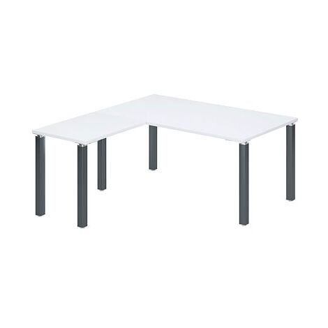 Bureau d'angle EXPRIM plateau blanc L 160 cm avec retour suspendu piètement métal - anthracite - Maxiburo
