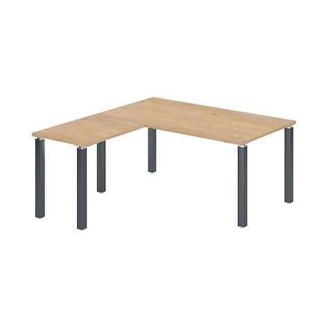 Bureau d'angle EXPRIM plateau chêne clair L 160 cm avec retour suspendu piètement métal 6 anthracite - Maxiburo