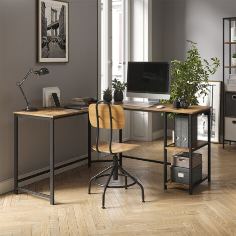 Bureau d'angle Fyrk, Bois antique, 138 x 50 cm, Vicco
