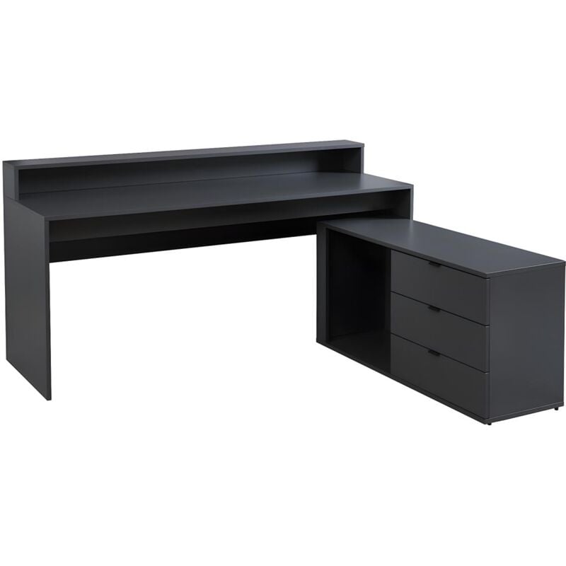 Vente-unique - Bureau d'angle gamer neha - Avec rangements et LEDs - mdf - Gris