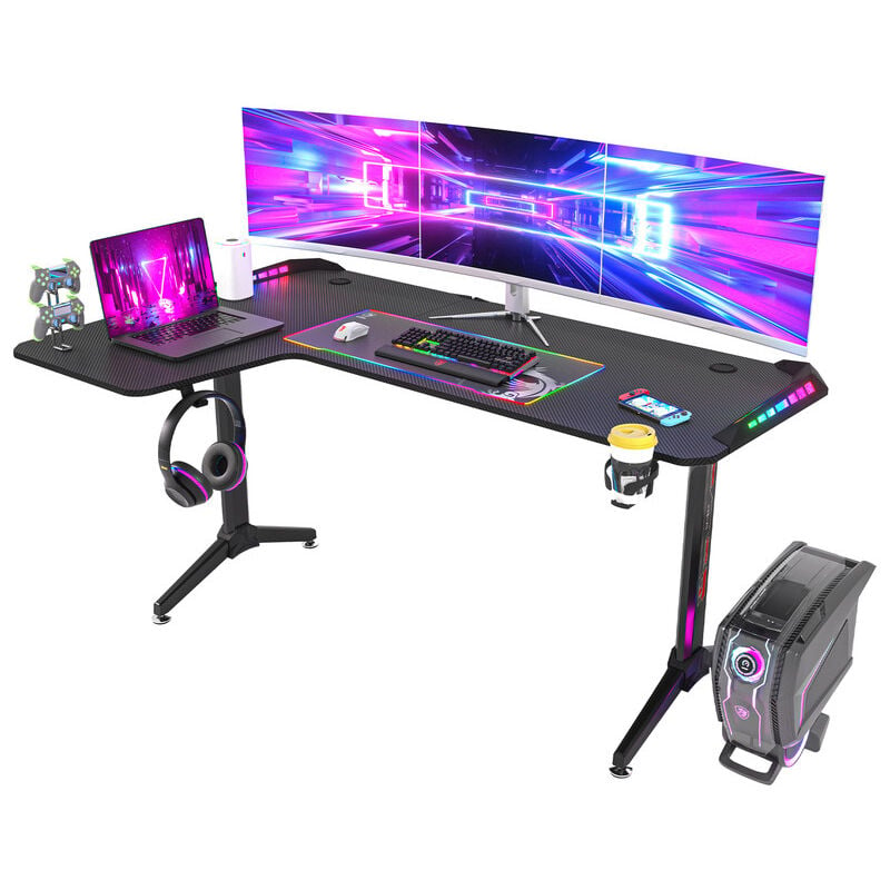 Bureau Gamer d'angle et Armoirette Support UC 5 Niches Noir