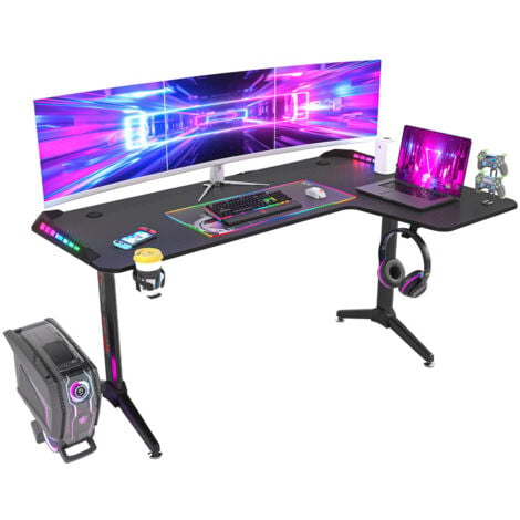 Bureau GAMER PC avec Led couleur Graphite avec porte et tiroir - Caesaroo