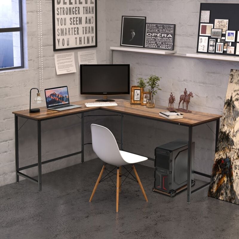 Design In - Bureau d'Angle Grand l en Bois et Métal - 168x125x74 cm - Marron CW20503