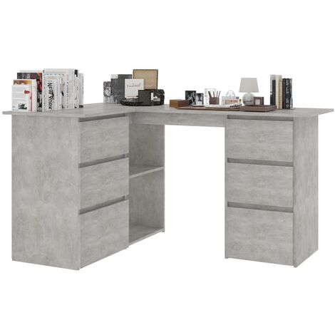 Bureau d'angle Gris béton 145x100x76