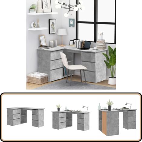 Bureau d'angle Gris béton 145x100x76 cm Bois d'ingénierie - Bureau D'angle - Bureau Informatique - Meuble De Bureau - Bureau Design - Bureau Compact