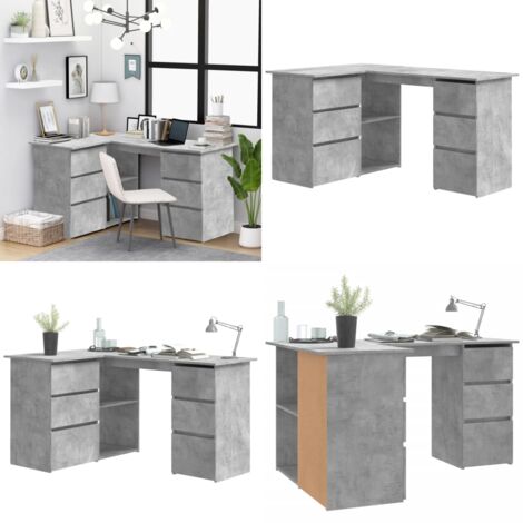 Bureau d'angle Gris béton 145x100x76 cm Bois d'ingénierie - Bureau D'angle - Bureau Informatique - Meuble De Bureau - Bureau Design - Bureau Compact - Home & Living