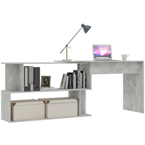 Bureau d'angle Gris béton 200x50x76