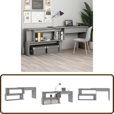 Bureau d'angle Gris béton 200x50x76 cm Bois d’ingénierie - Bureau D'angle - Bureau Gris - Bureau Moderne - Bureau Compact - Meuble De Bureau