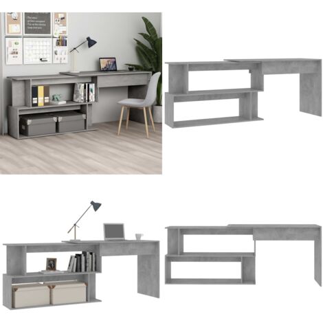 Bureau d'angle Gris béton 200x50x76 cm Bois d’ingénierie - Bureau D'angle - Bureau Gris - Bureau Moderne - Bureau Compact - Meuble De Bureau - Home & Living