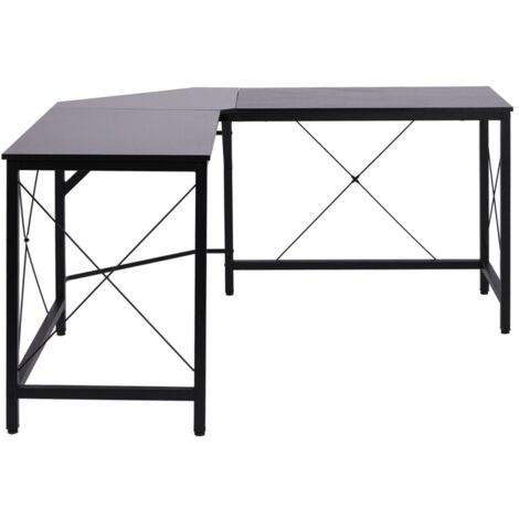 Bureau d'angle L 150x150x76cm MDF noir - Bureau PC moderne pour télétravail, gaming et maison avec espace écrans
