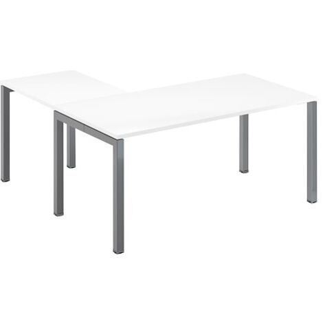 Bureau d'angle L 160 x P 160 cm blanc piètement métal aluminium - Team line - Maxiburo