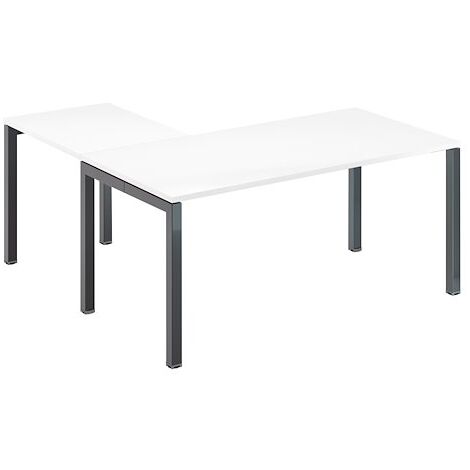 Bureau d'angle L 160 x P 160 cm blanc piètement métal anthracite - Team line - Maxiburo