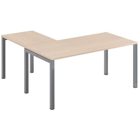 Bureau d'angle L 160 x P 160 cm chêne clair piètement métal aluminium - Team line - Maxiburo