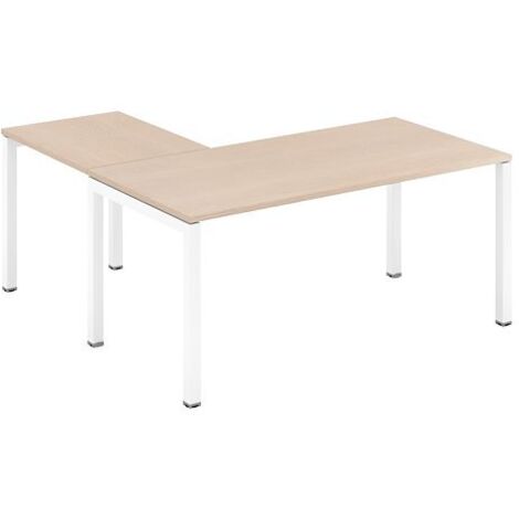 Bureau d'angle L 160 x P 160 cm chêne clair piètement métal blanc - Team line - Maxiburo