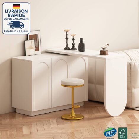 Bureau d'angle L rotatif multifonction pour ordinateur et maquillage, avec plateau blanc, adapté bureau et chambre, plateau en bois et métal, dimensions 110 cm, couleur blanche