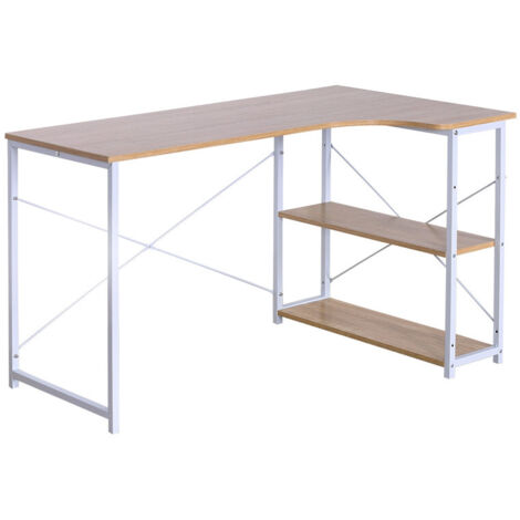 Bureau d’angle L – Table de travail informatique – Bureau gaming, table d’étude et table à manger multifonction,Chêne clair et blanc